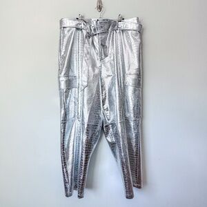 Eloquii Silver Faux Crocodile Metallic Cargo Pants with Belt
